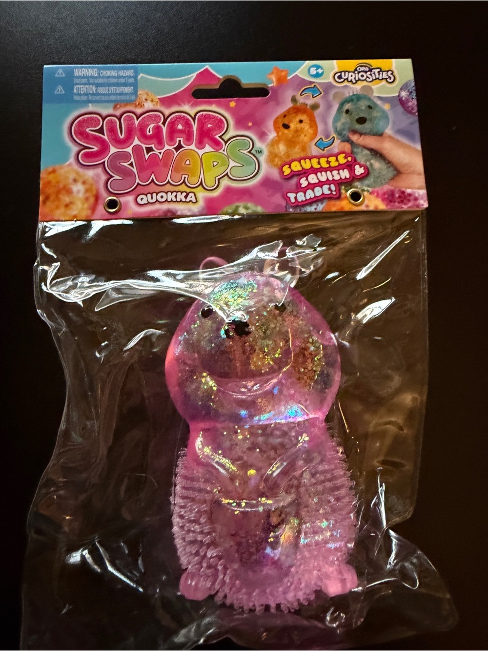 New Orb Sugar Swaps Pink Squishy 5" Squeeze Textured Glitter Toy 5+ Quokka